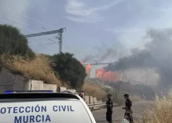 Un incendio obliga a cortar la circulación ferroviaria en Murcia y afecta a trenes de alta velocidad y cercanías