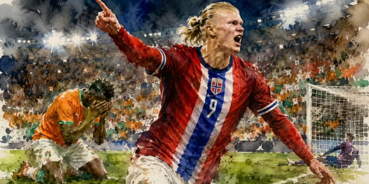 Haaland mete a Noruega en octavos de final