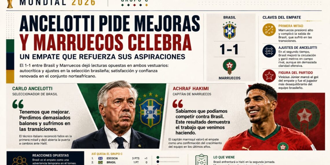 Ancelotti pide mejoras y Marruecos celebra un empate que refuerza sus aspiraciones