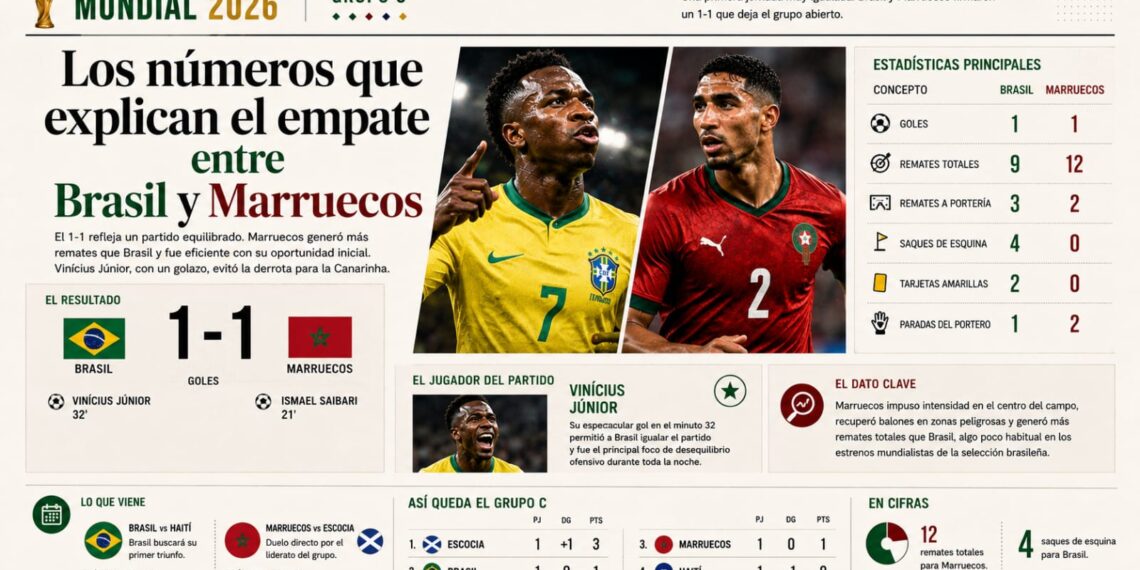 Los números que explican el empate entre Brasil y Marruecos