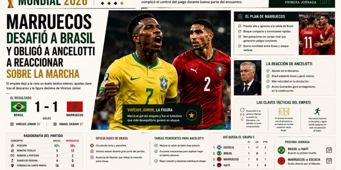 Marruecos desafió a Brasil y obligó a Ancelotti a reaccionar sobre la marcha