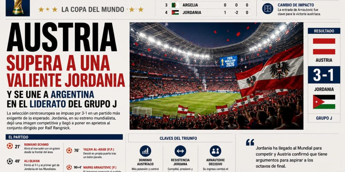 Austria supera a una valiente Jordania y se une a Argentina en el liderato del Grupo J