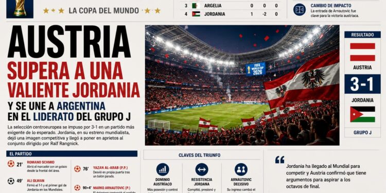 Austria supera a una valiente Jordania y se une a Argentina en el liderato del Grupo J