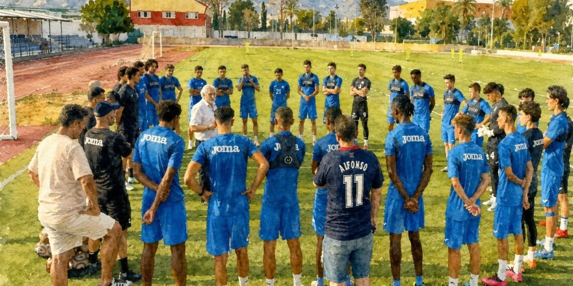 Estadio El Rubial durante la preparación del Águilas FC para Primera Federación