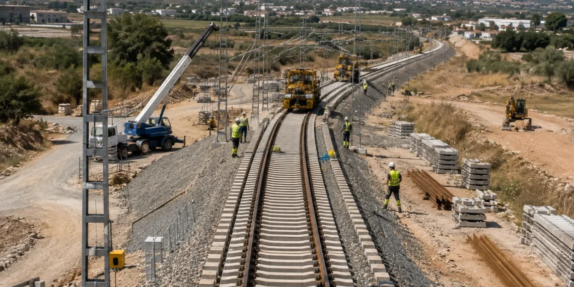 Alta velocidad Murcia-Lorca durante los trabajos de montaje de vía del corredor