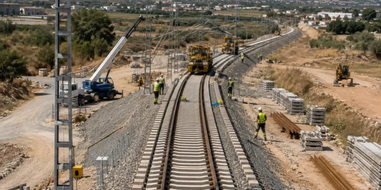 Alta velocidad Murcia-Lorca durante los trabajos de montaje de vía del corredor