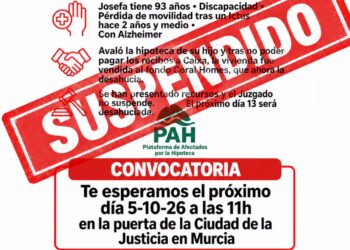Suspendido el desahucio de una mujer de 93 años con alzhéimer en Murcia